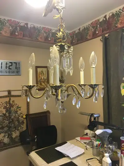 For sale vintage 5 bulbs crystal ceiling fixture, View more