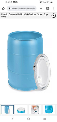 Plastic Drum with Lid - 55 Gallon, Open Top, Blue