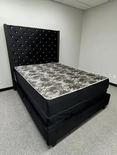 King size tall headboard bedframe with mattress, View more
