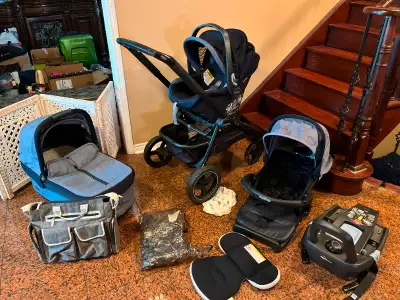 .Peg-Perego Team stroller with bassinet ,  car seat ,base, View more