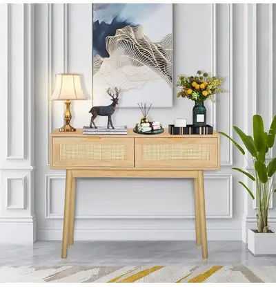 LAZZO 39" Console Table, Oak Grain Sofa Table with Wood Frame,, View more