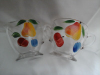 Vintage Hand Painted Glass Creamer and Sugar Set