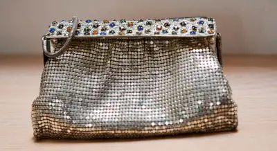 Vintage Art-deco metal link sequin evening bag with jewels, View more