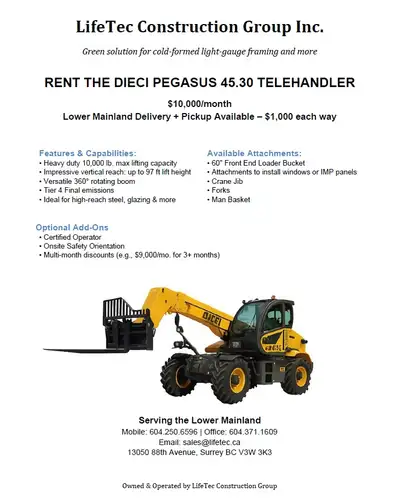 Features & Capabilities: Available Attachments: • Heavy duty 10,000 lb. max lifting capacity • 60" F...