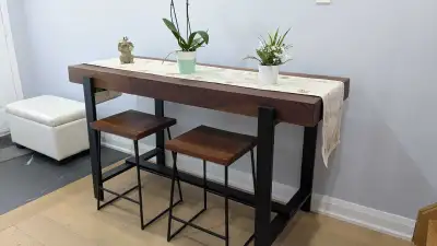 Counter and 4 bar stools for sale, View more