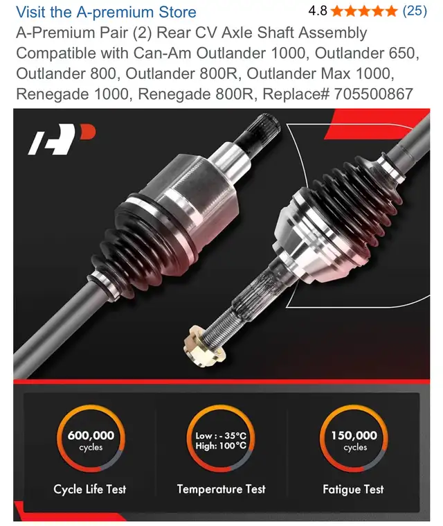 A-Premium Pair (2) Rear CV Axle Shaft Assembly in ATV Parts, Trailers & Accessories in City of Toronto - Image 4