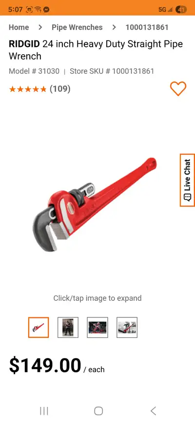 RIDGID 24 inch Heavy Duty Straight Pipe WrenchModel # 31030, View more