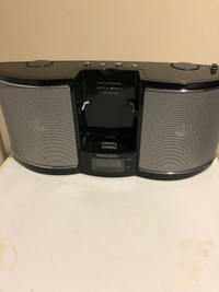 Compact portable AM/FM speaker alarm clock with aux input