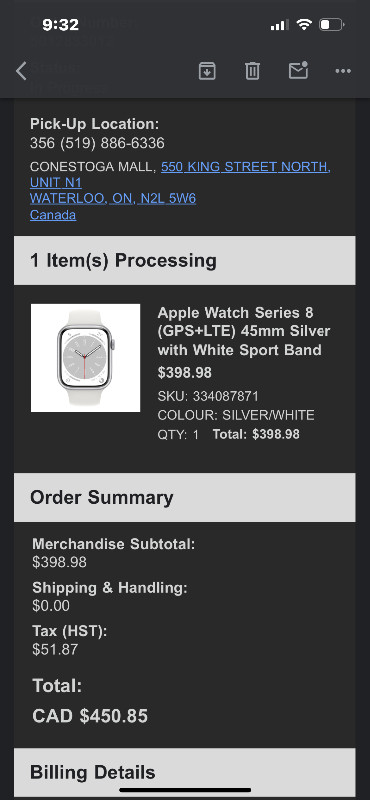Apple Watch Series 8 GPS + cellular 45 MM  white sport band in Cell Phone Accessories in Kitchener / Waterloo