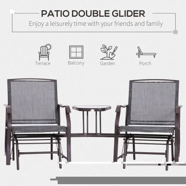 Patio Double Glider Chair with Glass Top Center Table, Outdoor G in Chairs & Recliners in Markham / York Region - Image 7