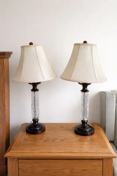 Free Delivery! Pair of Traditional Crystal & Wood Table Lamps, View more