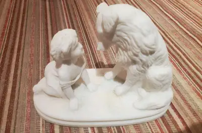 Vintage Salt Stone Child and Dog , View more