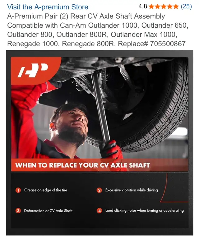 A-Premium Pair (2) Rear CV Axle Shaft Assembly in ATV Parts, Trailers & Accessories in City of Toronto - Image 9