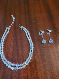 Crystal necklace and clip on earring set