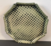 Signed Green Ceramic Trinket Dish Soap Dish Plant Pot Saucer