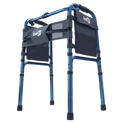 Hugo Adjustable Folding Walker With 5' Wheels and Plastic Glides, Sapphire Blue 20001577 S-15 1