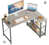 Bestier Small L Shaped Desk with Shelves 47 Inch Reversible Corn