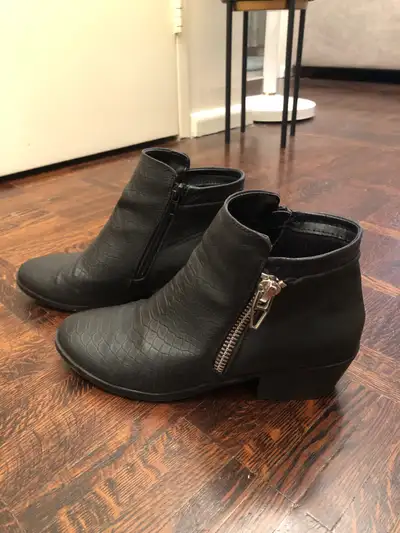$12 for these size 6.5 black vegan leather ankle boots!, View more