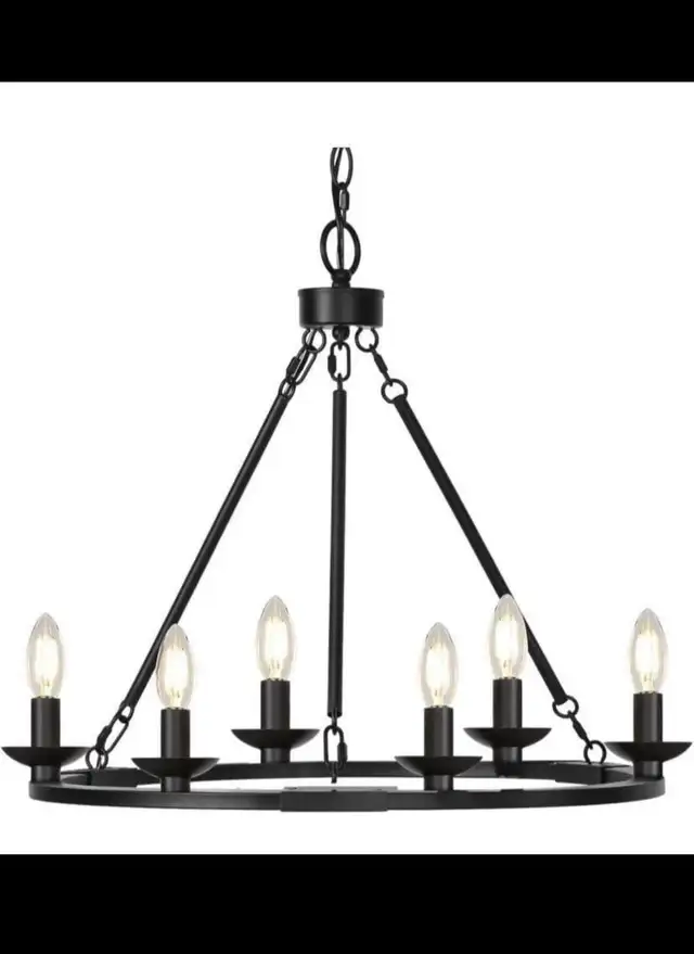 Black Farmhouse Chandelier, 6-Light Wagon Wheel Chandelier wit A in Indoor Lighting & Fans in Hamilton - Image 8