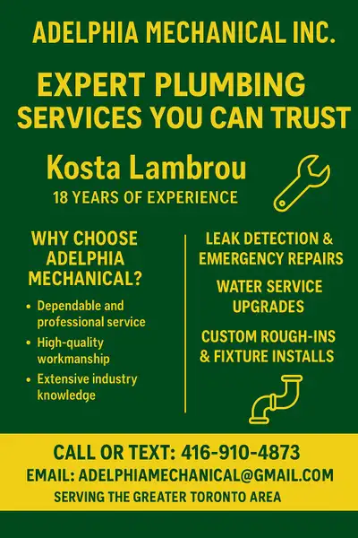 Adelphia Mechanical Inc. – Plumbing You Can Trust With over 18 years of hands-on plumbing experience...