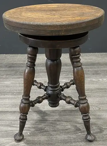 Antique Thomas Organ Company Swivel Piano Stool – Oak/Walnut Fin, View more