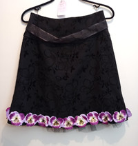 Black Pansy Flowers Party Skirt (M) Handmade!