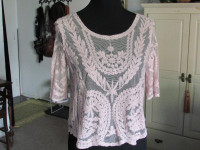 #63 LU NYC Soft Pink Romantic Lacey Pullover Top Sm