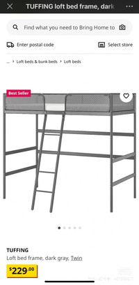  Ikea TUFFING Loft bed frame, dark gray, Twin