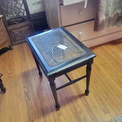 Vintage Wood Cane Vanity Stool, View more