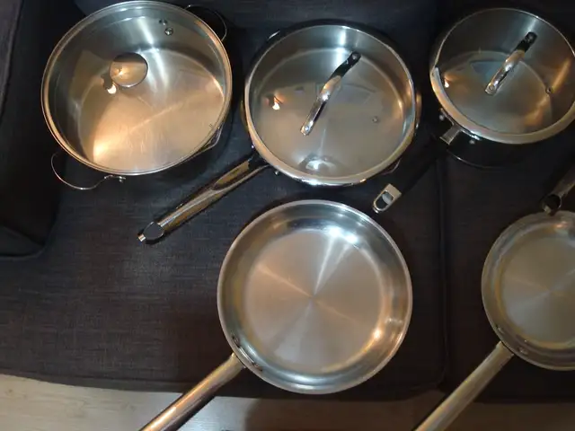 Stainless steel pots and pans, $70.63373373329539121