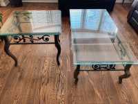 Vintage Glass Coffee tables Set with Metal Detailing