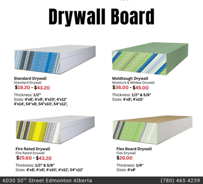 Call or visit our website for sizes and pricing. www.albertadrywall.com Visit Us 6030 50st NW Edmont...