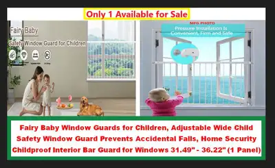 (NEW) Window Bar Gate Guard Child Safety Extra Wide WHITE 32x36”, View more