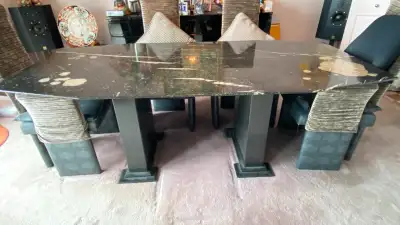 Marble dining table with four chairs, View more