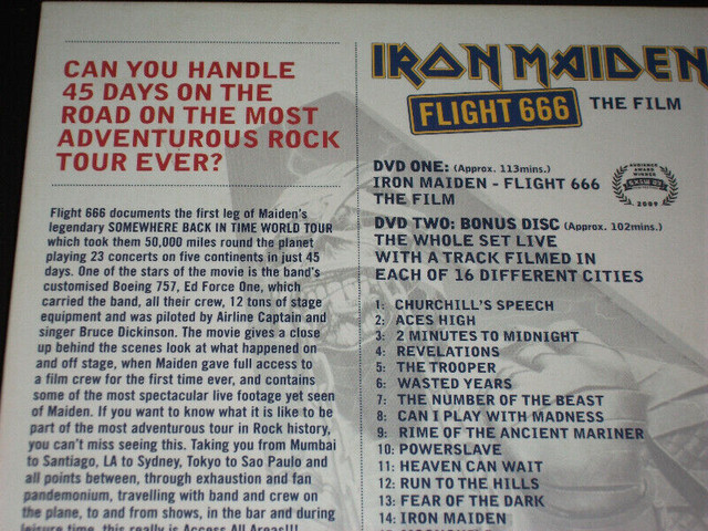 Iron Maiden - Flight 666 (2009)   2XDVD dans CD, DVD et Blu-ray  à Ville de Montréal - Image 4