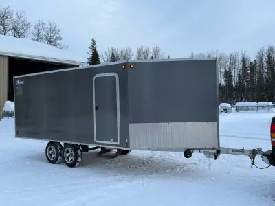 2008 triton aluminum enclose trailer, led lights, two over head cabinets, hanger, supper glides, sup...