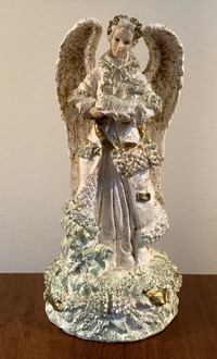 8" Resin Glitter Figurine Angel Holding a Lamb