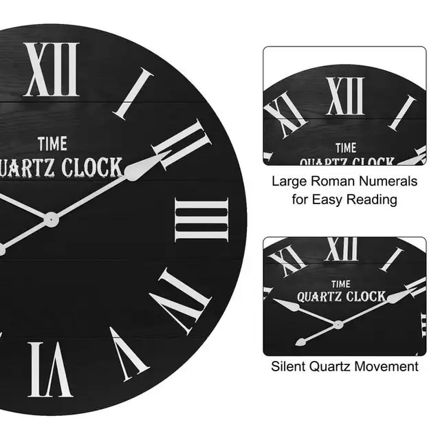 35.5” Farmhouse Large Shiplap Round Wall Clock with Roman in Home Décor & Accents in Markham / York Region - Image 4