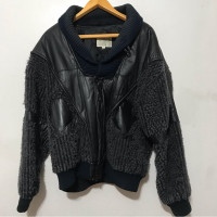 80s made in Korea leather band wool stylish jacket