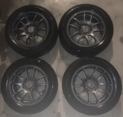 Have for sale 4- 195/60/15 Compass Tires on new 15” x 6.5 Dark Matte Grey Velocity Rims. Also includ...