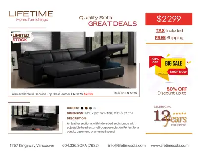 Item No. LS 5075 SYNTHETIC Limited Time Offer: NOW $2299 Tax Included & Free Local Delivery Colors A...
