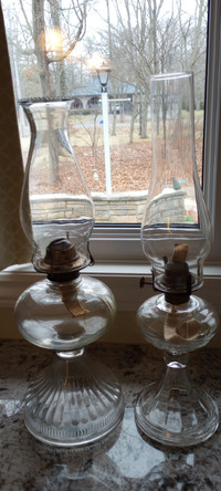 Pair of Antique Hurricane Glass Oil Lamps & Various Parts