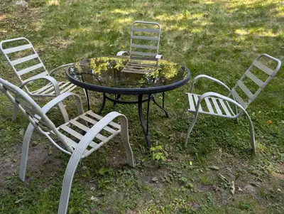 Outdoor Patio. 5 Pieces Tinted Glass Table 4 Chairs  Patio Set., View more