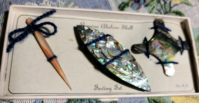 Vintage Genuine Abalone Shell sewing set., View more