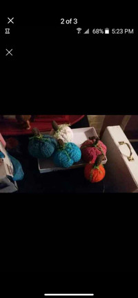Home made knitted pumpkins