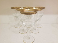 6 Vintage Gold Etched Rim Wine Glasses