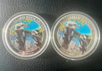 TWO Australia KOOKABURRA 1OZ PURE.999 silver coin 2017 COLORIZED, View more