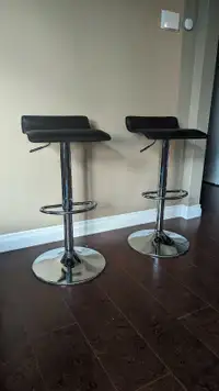 Two Bar Stools - Height Adjustable - Black and Chrome - JYSK