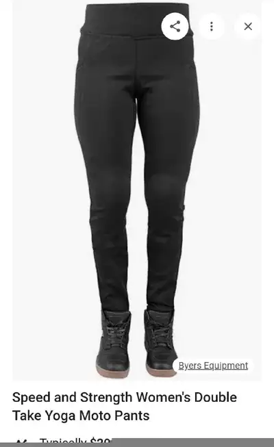 These are a pair of ladies Speed and Strength motorcycle black pants size 4 designed for protection...
