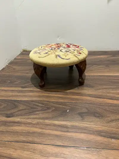 Embroidered flower foot stool, View more
